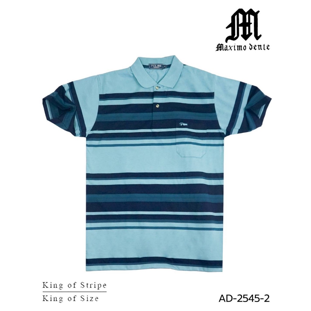 เสื้อโปโลแขนสั้นผู้ชายมีกระเป๋า Maximo Dente คอปก ลายริ้ว คลาสสิค สไตล์ยุโรป สำหรับผู้ใหญ่ รุ่น AD-2545-2