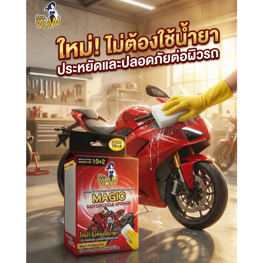 (สีแดง) Mrs. WOW ฟองน้ำมหัศจรรย์สำหรับรถ สีแดงเกรดพรีเมียม ใช้ขัดทำความสะอาดได้โดยไม่ทำร้ายพื้นผิวรถ