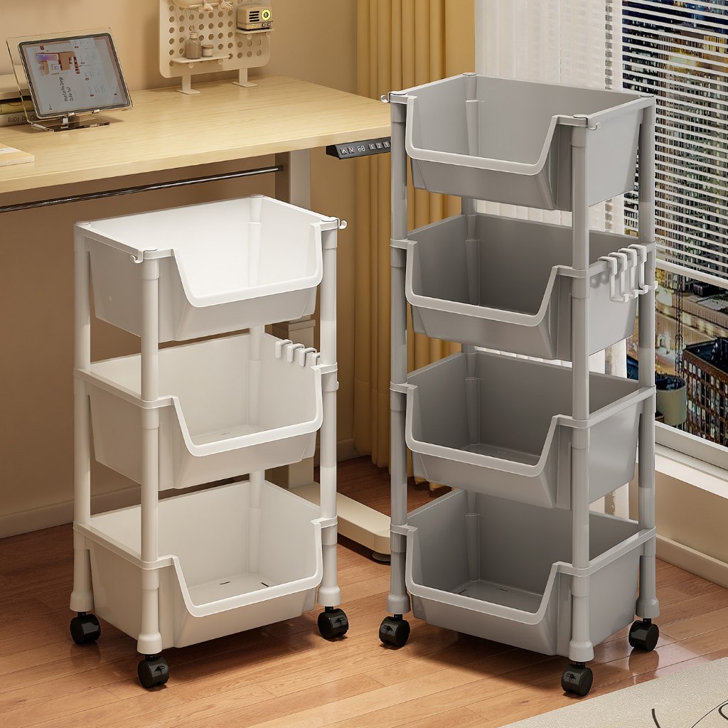 HOME 3/4 ชั้นหนังสือ ชั้นวางของพลาสติก มาพร้อมกับล้อ รถเข็นเก็บของ เคลื่อนย้ายสะดวก อุปกรณ์จัดเก็บครัว ติดตั้งง่าย