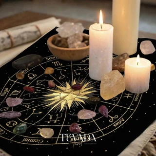 ผ้ารองไพ่ยิปซี ผ้าปูโต๊ะดูดวง Black Velvet Tarot Cloth ผ้ากำมะหยี่สีดำ ลายจักรราศีทอง ของแท้ สายมู แต่งหิ้งบูชา พร้อมส่ง