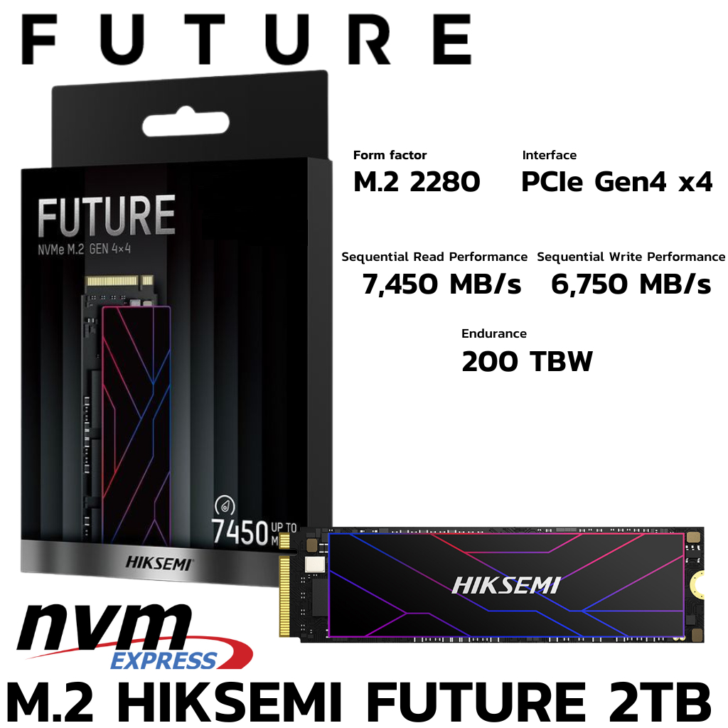 M.2 2TB SSD (เอสเอสดี) HIKSEMI FUTURE - PCIe 4x4/NVMe M.2 2280 (HS-SSD-FUTURE 2048G)