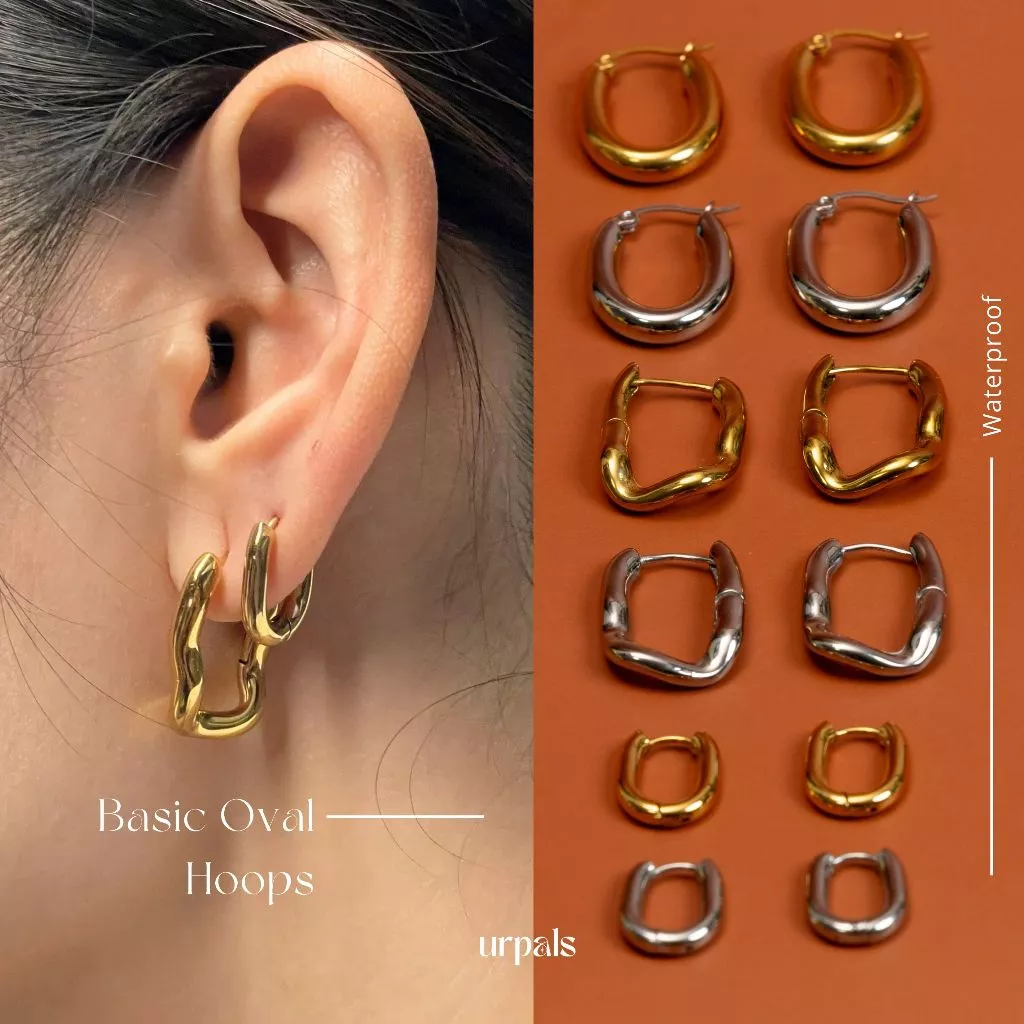 URPALS ต่างหูห่วง Stainless ชุบทอง 18K เกรด Premium มินิมอล ทนน้ำ ทนเหงื่อได้ดี