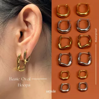 URPALS ต่างหูห่วง Stainless ชุบทอง 18K เกรด Premium มินิมอล ทนน้ำ ทนเหงื่อได้ดี