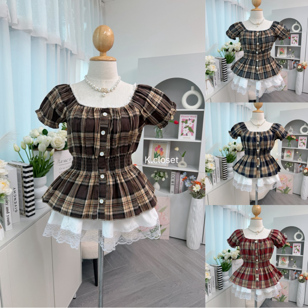 Dolly Layered Blouse – เสื้อบลาวส์ตุ๊กตาชั้นระบาย เสื้อแขนตุ๊กตา แต่งลูกไม้จำเอว
