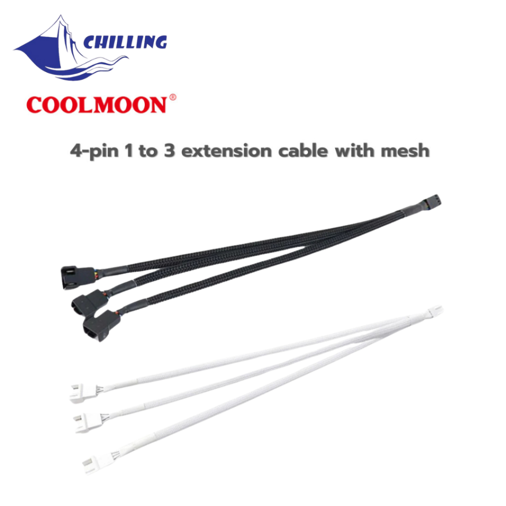COOLMOON สายแยกพัดลม 4Pin PWM แบบ 1-3 ทาง (สายถักหุ้มอย่างดี) PWM Fan Hub 1-3 (4-Pin PWM Splitter)