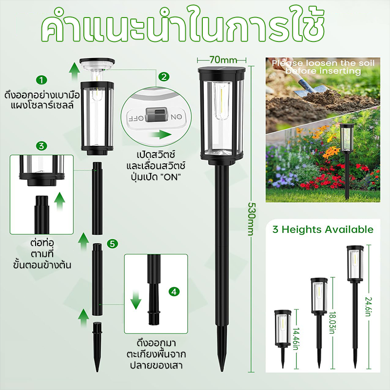 【รับประกัน 30 ปี】ไฟปักสนามโซล่าเซลล์ กันน้ำ IP68 รูปที่ 7