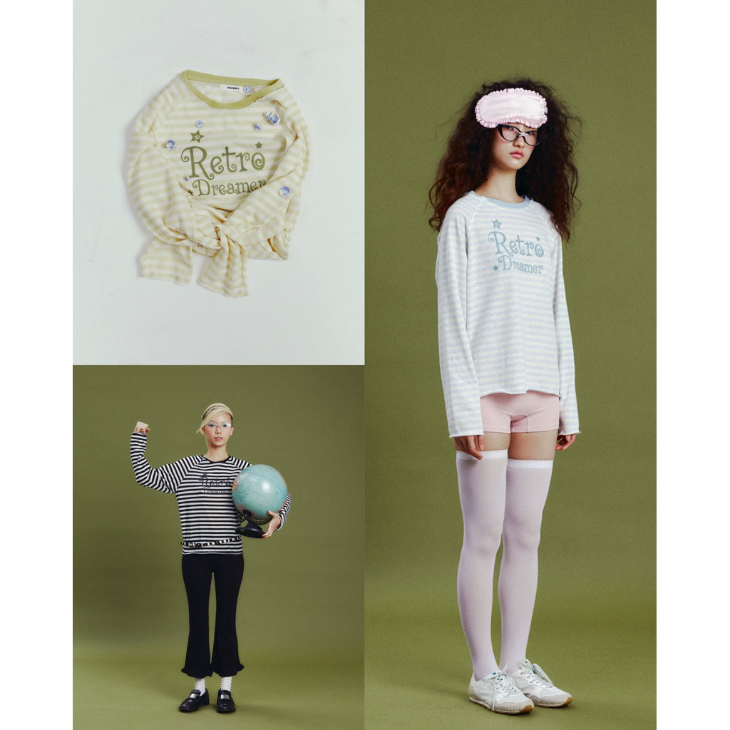 เสื้อคอกลมแขนยาวลายทาง Retro dreamer Striped long-sleeve top