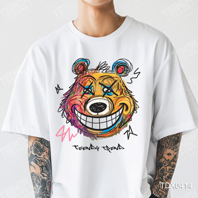 Teendy Trend เสื้อยืดผู้ชาย ผู้หญิง คอตตอน ลายbear สีขาว TDX0414-WH