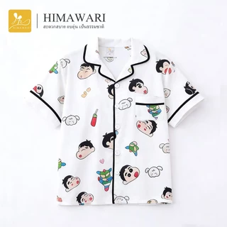 HIMAWARI丨ชุดนอน ชุดนอนการ์ตูน ชุดนอนแขนสั้น ผ้าบางเบา น่ารักๆ สไตล์เกาหลี 2ชิ้น สําหรับผู้หญิง