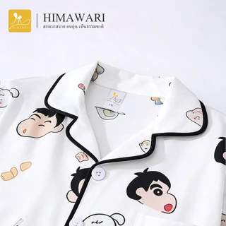 HIMAWARI丨ชุดนอน ชุดนอนการ์ตูน ชุดนอนแขนสั้น ผ้าบางเบา น่ารักๆ สไตล์เกาหลี 2ชิ้น สําหรับผู้หญิง