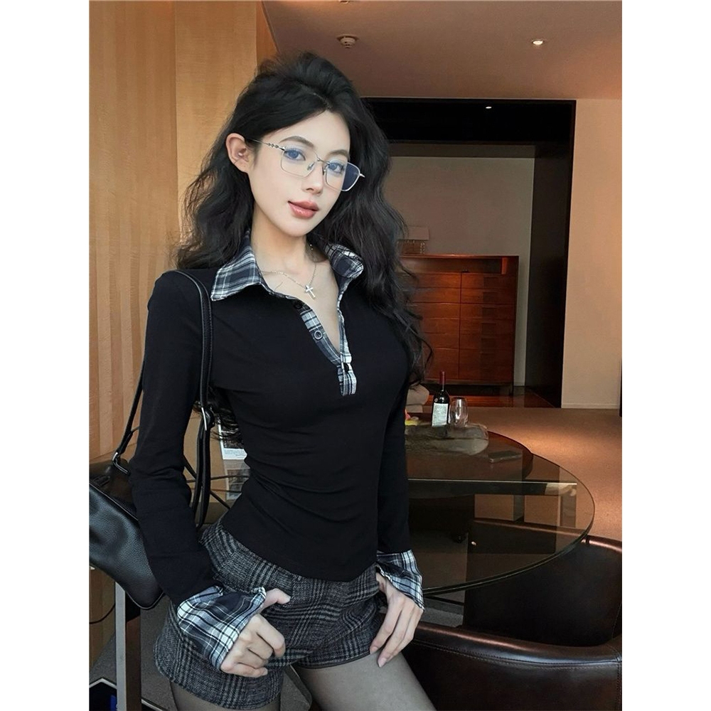 Vogue🌟พร้อมส่ง🌟 เสื้อแขนยาวผู้หญิง คอปก ทรงเข้ารูป ดีเทลแต่งลายสก็อตน่ารักมาก (FY33050) - รูปที่ 3