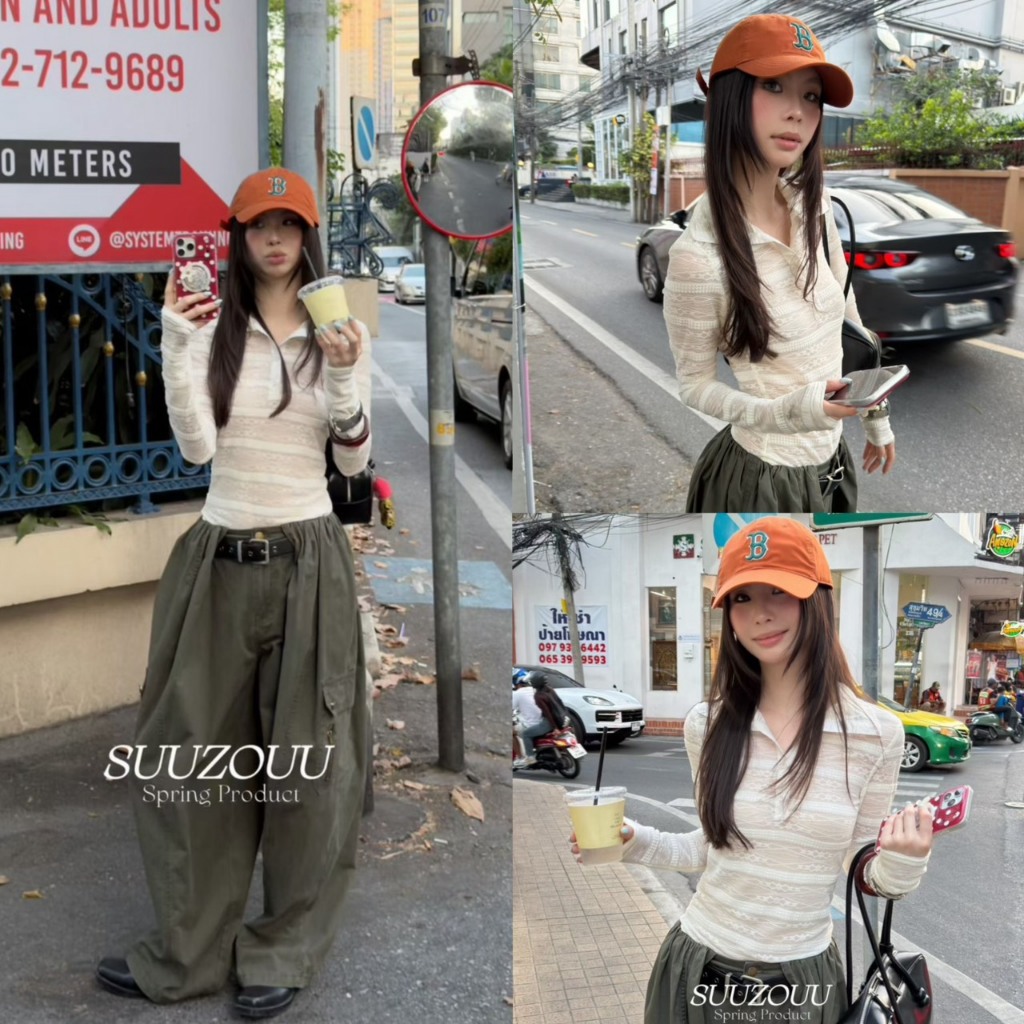 เสื้อแขนยาวคอปกแต่งลายขวางรุ่น SU001 TAG MM FISH 🇰🇷