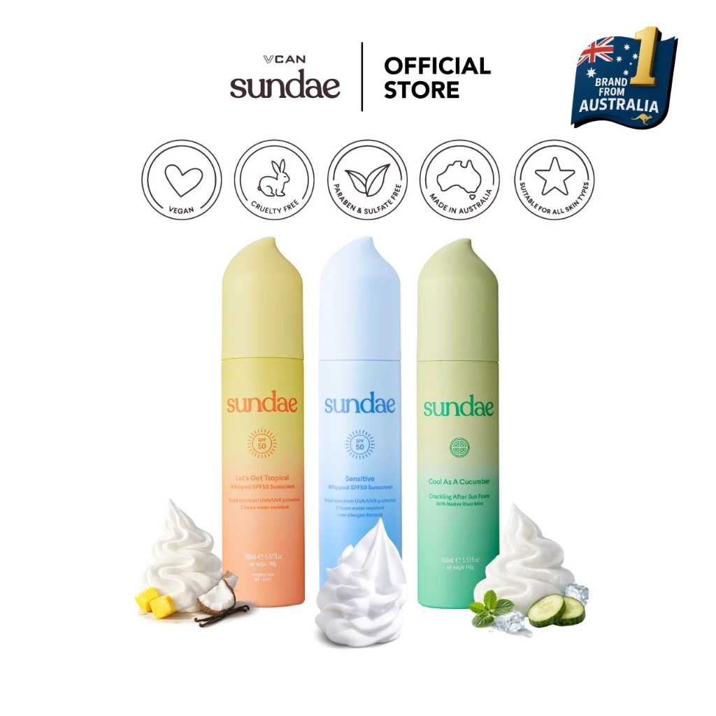 Sundae Whipped SPF50 Sunscreen 140g. ซันเด วิปโฟมกันแดด ซันสกรีน เอสพีเอฟ 50 (สกินแคร์ ยูวี ครีมกันแดด)