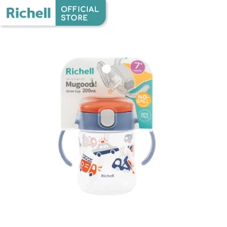 Richell(ริเชลล์) MUGOOD! strawcup ลายใหม่ แก้วหัดดื่มกันสำลัก คว่ำไม่หก ตกไม่แตก ขนาด 200ml