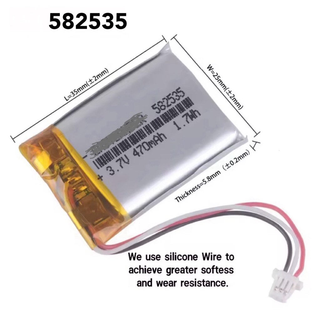 แบต 3.7V 600mAh 582535 สายไฟ 3 สาย สำหรับกล้องหน้ารถยนต์ และอุปกรณ์อื่นๆ