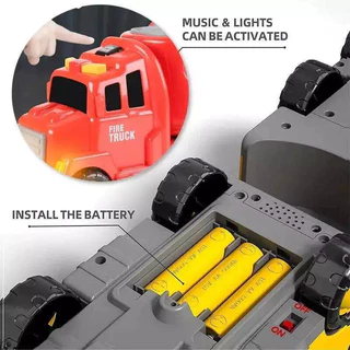 5 in 1 Fire Truck Playset Light ของเล่นยานพาหนะที่มีไฟและเอฟเฟกต์เสีย รถบรรทุกวิศวกรรม รถดับเพลิงรถบรรทุกตู้คอนเทนเนอร์