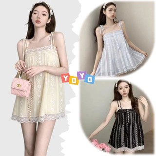 YOYO พร้อมส่ง🌈เสื้อสายเดี่ยวตัวสั้นผูกไหล่🌈ผ้าพริ้วๆ สไตล์เก…