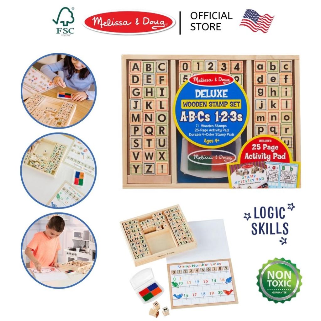 (ของแท้ USA) ชุดแสตมป์ ตัวปั๊ม ตัวอักษร ตัวเลข non-toxic ล้างออกได้ Deluxe Wooden Stamp Set 30118