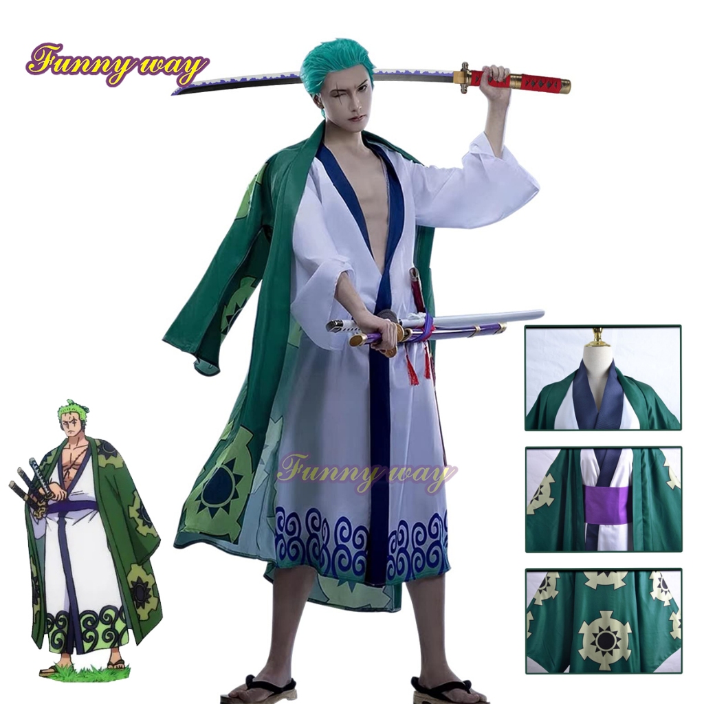 Roronoa Zoro คอสตูมคอสเพลย์ อะนิเมะ One Piece เสื้อคลุม ประเทศวาโนะ กิโมโน ชุดสำหรับคอสเพลย์โซโล