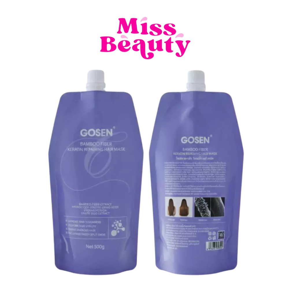 (ถุง) GOSEN Bamboo Fiber Keratin Repairing Hair Mask โกเซ็น เคราติน รีแพร์ริ่ง แฮร์ มาส์ก 500 กรัม
