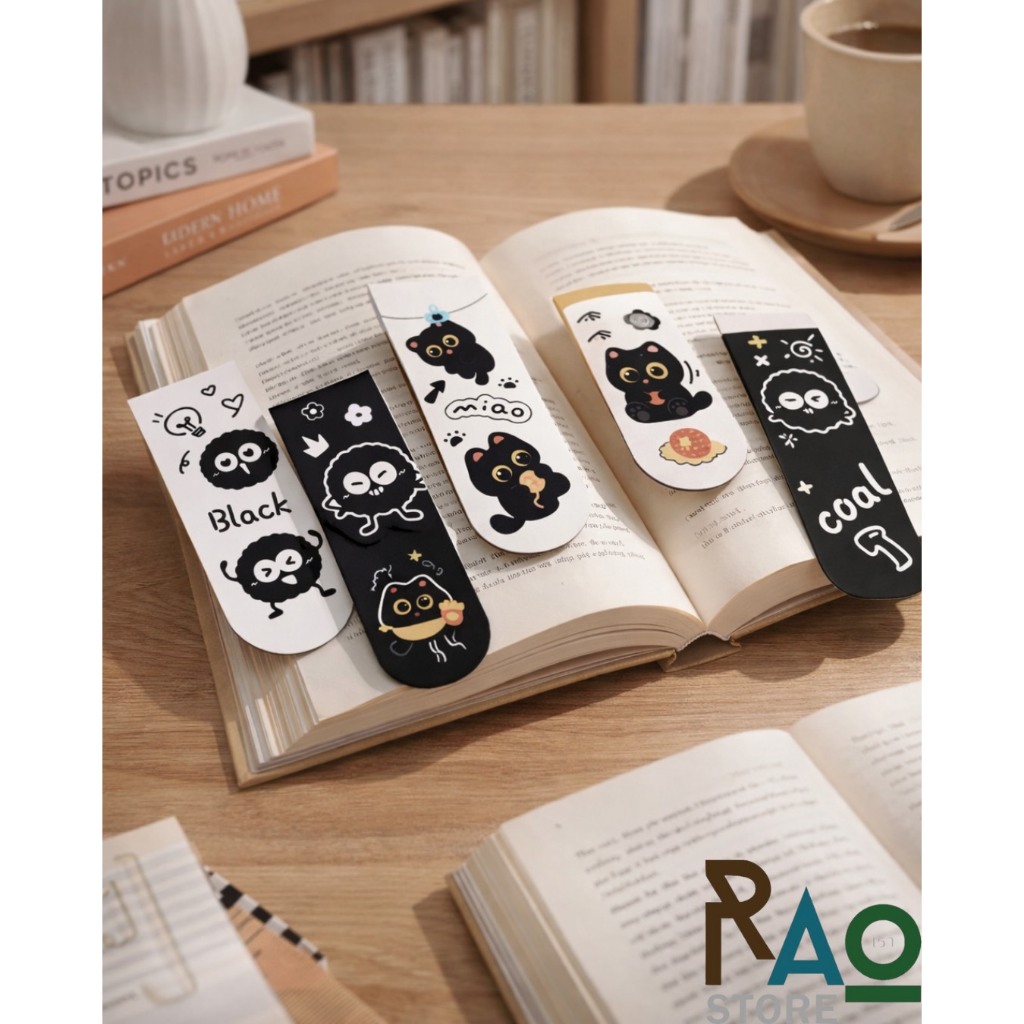 RAO Store พร้อมส่ง ที่คั่นหนังสือแม่เหล็กลายแมวดำรูปแบบต่างๆน่ารักตะมุตะมิ เป็นแม่เหล็กไดคัท2ด้าน
