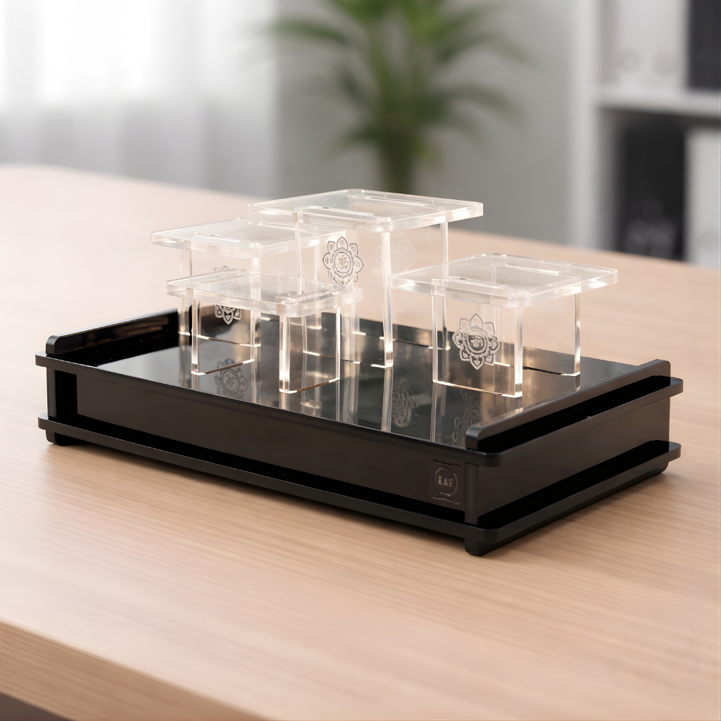 หิ้งพระมินิมอล ตั้งโต๊ะทำงาน มีไฟLED ชั้นวางพระพิฆเนศอะคริลิค เรียบเทห์ประหยัดพื้นที่ มีสไตล์ LUX101