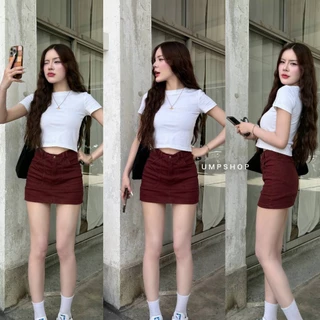 UMP กระโปรงเอวสูงผ้าสี Mini Skirt แต่งกระเป๋าสไตล์เกาหลี ทรงสวยสุดแซ่บ มีซับใน
