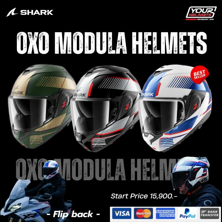 SHARK HELMET - OXO  หมวกกันน็อค ยกคาง โมเดลใหม่ ล่าสุด WARUNTY 5 YEARS