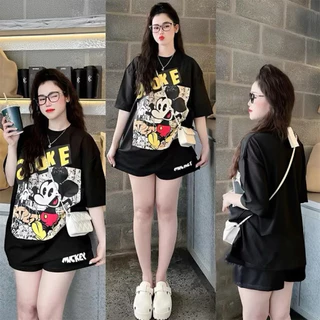 SGH0267 เซ็ต 2 ชิ้น เสื้อยืดทรงหลวม+กางเกงขาสั้น ลายการ์ตูนสุดคิ้วท์ ชุดเซ็ตแฟชั่นผู้หญิง ลายการ์ตูน เท่ๆ ใส่ได้ทุกวัน