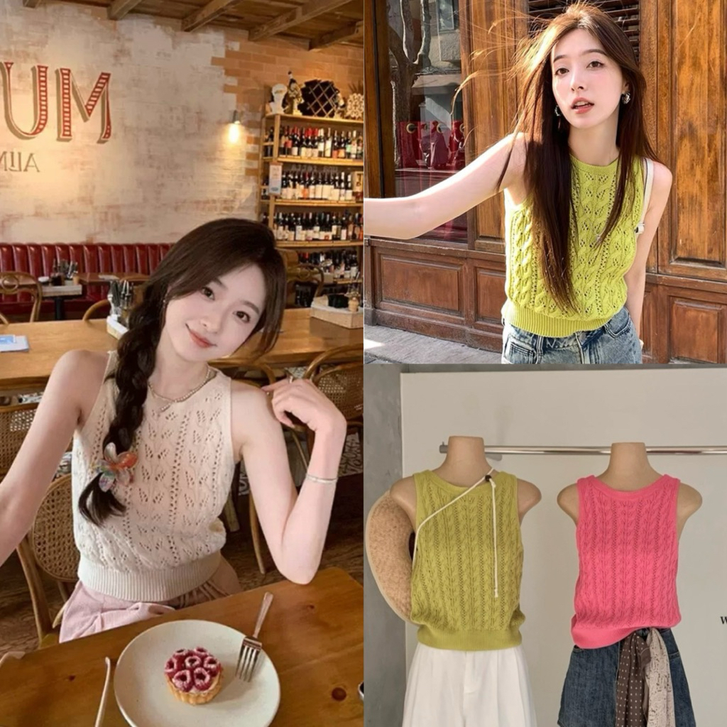 9085# เสื้อไหมพรมแขนกุด เนื้อผ้าดี ยืดหยุ่นได้เยอะ TAG:WG.WE 🇰🇷