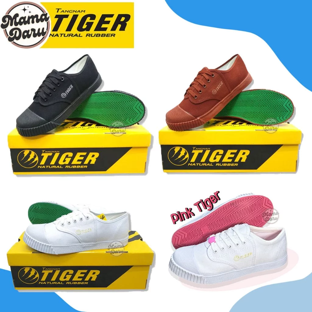 รองเท้าผ้าใบ Tiger 205 พื้นเขียว รองเท้านักเรียน น้ำตาล/ขาว/ดำ ผ้าใบไทเกอร์