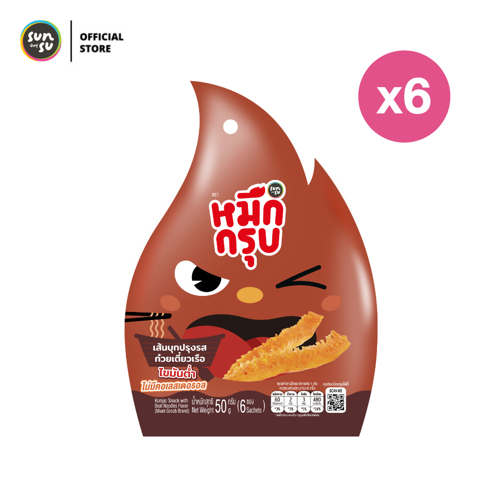 (แพ็ก 6) Muek Groob หมึกกรุบ เส้นบุกปรุงรสก๋วยเตี๋ยวเรือ