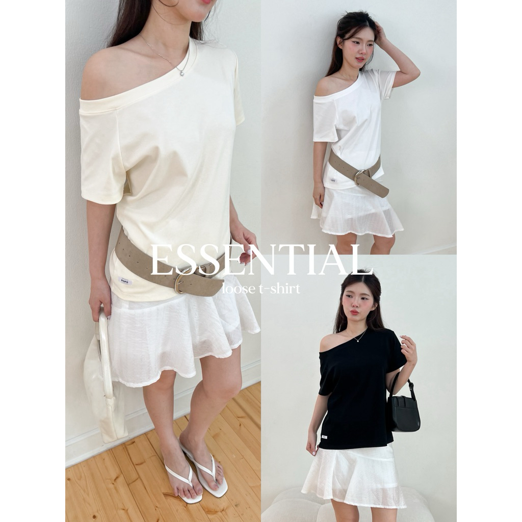 SHOP.POPO-Essential Loose T-Shirt เสื้อเปิดไหล่ทรงหลวม oversize