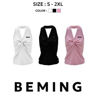 Bemingtop1120(S-2XL)-Twist Halter Top – เสื้อคล้องคอลูกไม้ดี…
