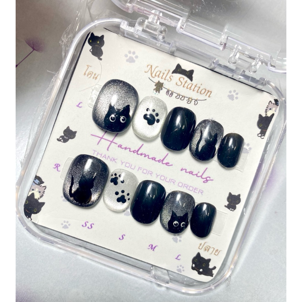 เล็บลายแมวเหมียว Cat Series 6 สไตล์ เล็บเจลสำเร็จรูปพร้อมติด งานแฮนด์เมดเพ้นท์ลายแมว สีเจลคุณภาพสูง ฟรีกาว-ตะไบ