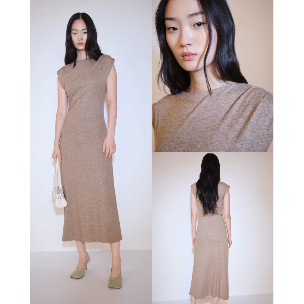 Mango Structured Shoulder Midi Sweater Dress