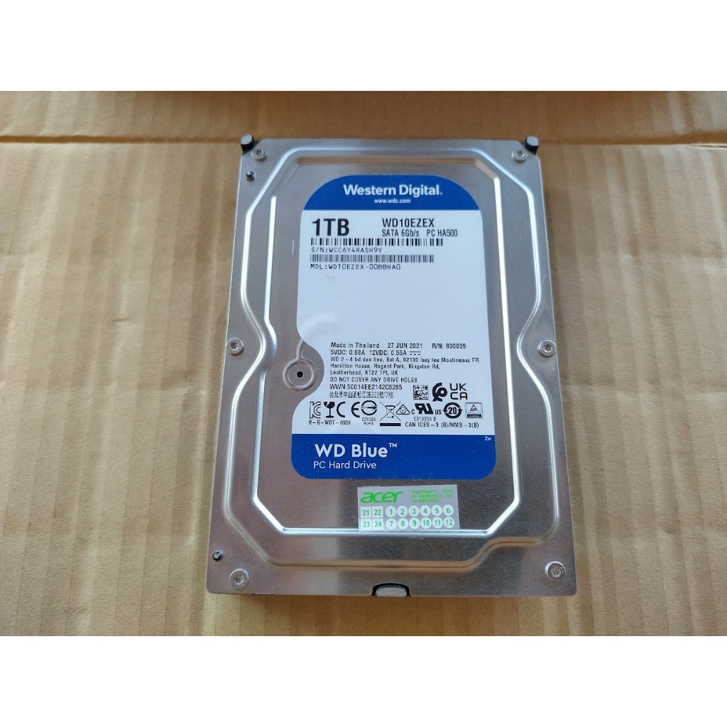 HDD WD BLUE - 1 TB HDD WD BLUE (7200RPM, 64MB, SATA-3, WD10EZEX) ไม่สี ไม่แบด ของแท้ มือสอง พร้อมใช้