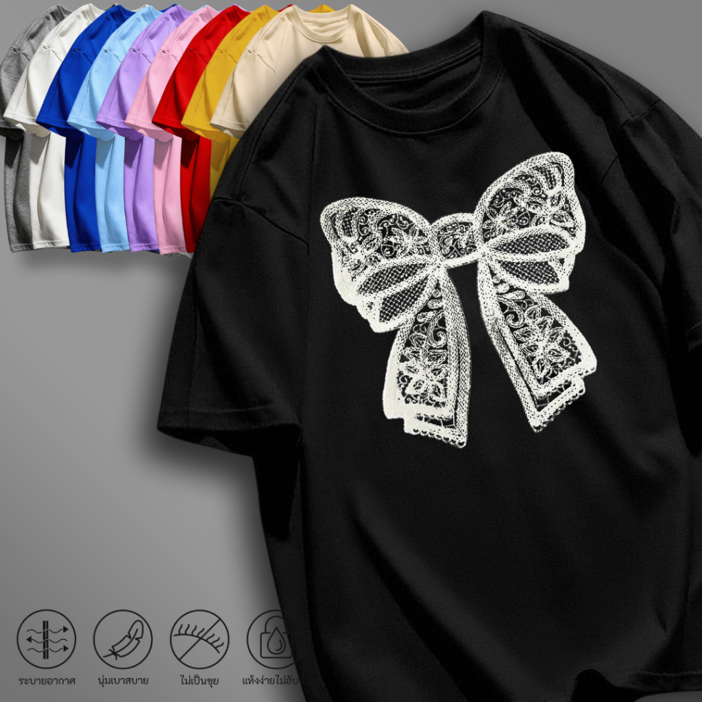 mm_home8 เสื้อยืด เสื้อสกรีน ลายโบว์ คอกลม แขนสั้น สีพื้น แฟชั่นผู้หญิงน่ารักๆ สไตล์เกาหลี NN-Q0038