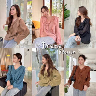IRENE BLOUSE เสื้อแขนยาวคอระบายแพทเทิร์นน่ารัก ทรงคอวีผ้าฝ้า…