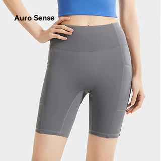 Auro Sense กางเกงโยคะเอวสูง ความยาว 3 ส่วน กางเกงวอร์มมีกระเป๋า เหมาะสำหรับเล่นกีฬาและวิ่ง