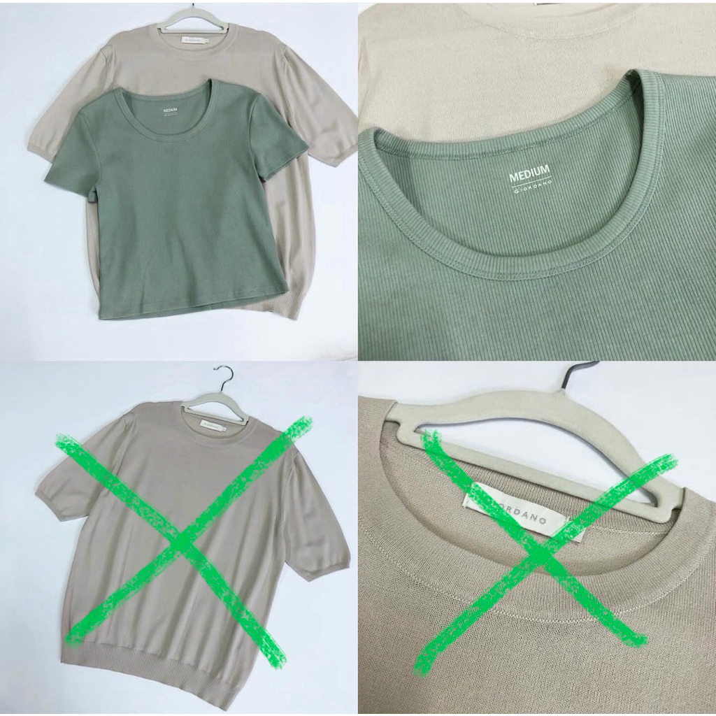 Giodano เสื้อยืดร่องเล็กสีเขียวพาสเทล