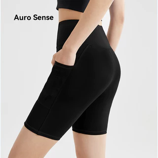Auro Sense กางเกงโยคะเอวสูง ความยาว 3 ส่วน กางเกงวอร์มมีกระเป๋า เหมาะสำหรับเล่นกีฬาและวิ่ง