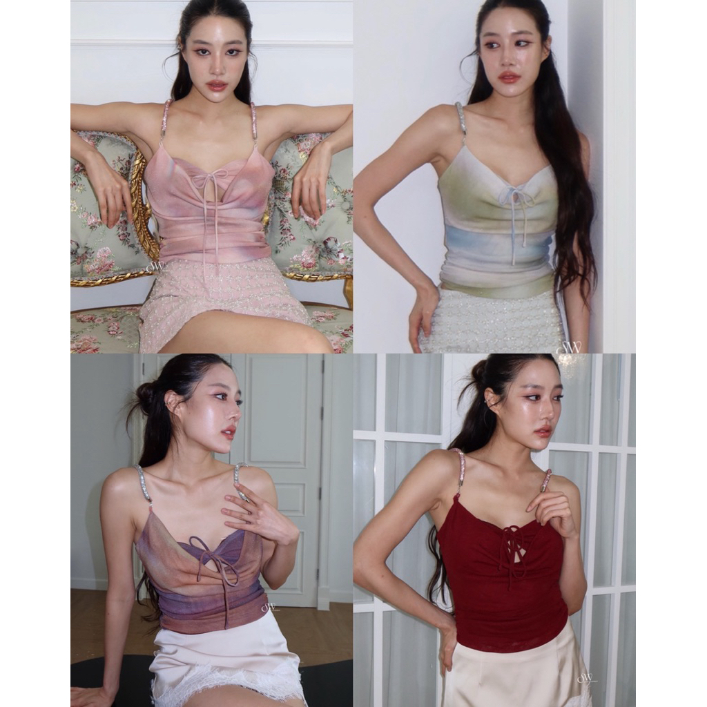 เสื้อคอถ่วงแต่งสายเพชร สายเพชรถอดออกได้ งานซิปหลัง มีซับใน เจอแสงแฟลชคือจึ้งมาก