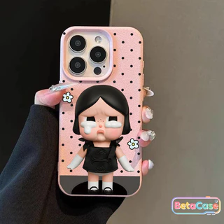 เคสไอโฟน ลายเด็กสาวปากบุ๋มร้องไห้ จุดโป้ลคดสีดำ น่ารัก Phone Case for iPhone 16 11 15 14 13 12 12pm 13pm 14plus 15plus
