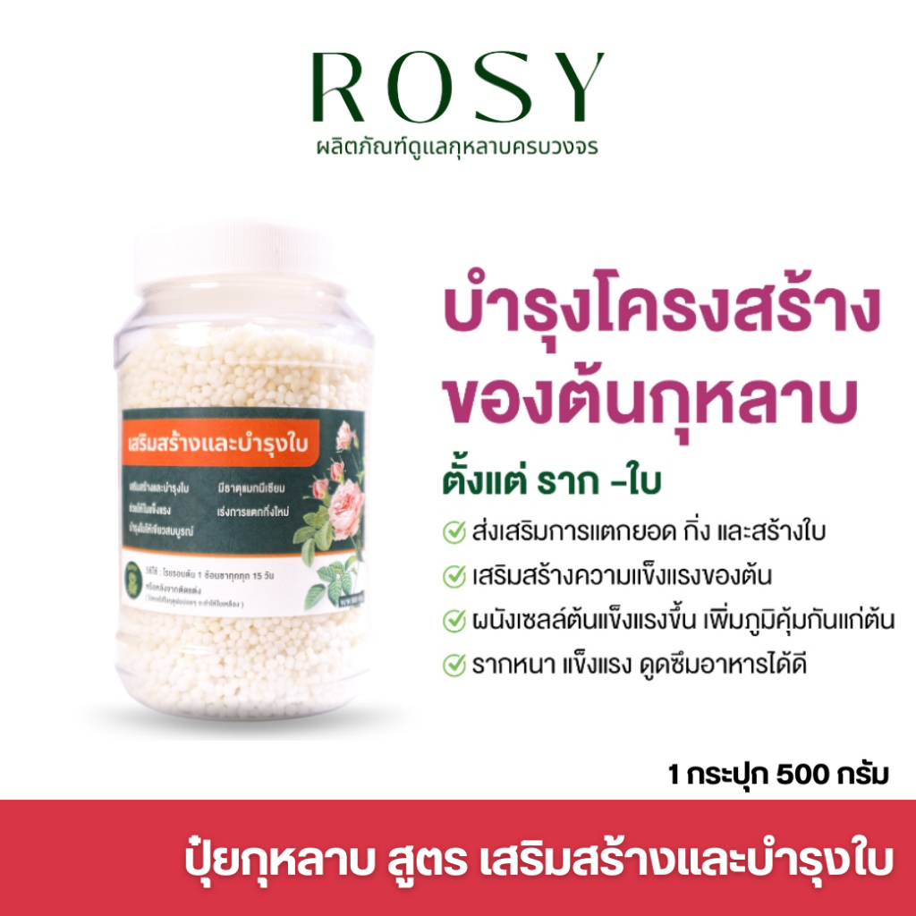 ปุ๋ยกุหลาบ (สูตรเสริมสร้างและบำรุงใบ) ช่วยเรื่องการกระตุ้นบำรุงใบให้ใบเขียวสมบูรณ์ เกิดใบใหม่