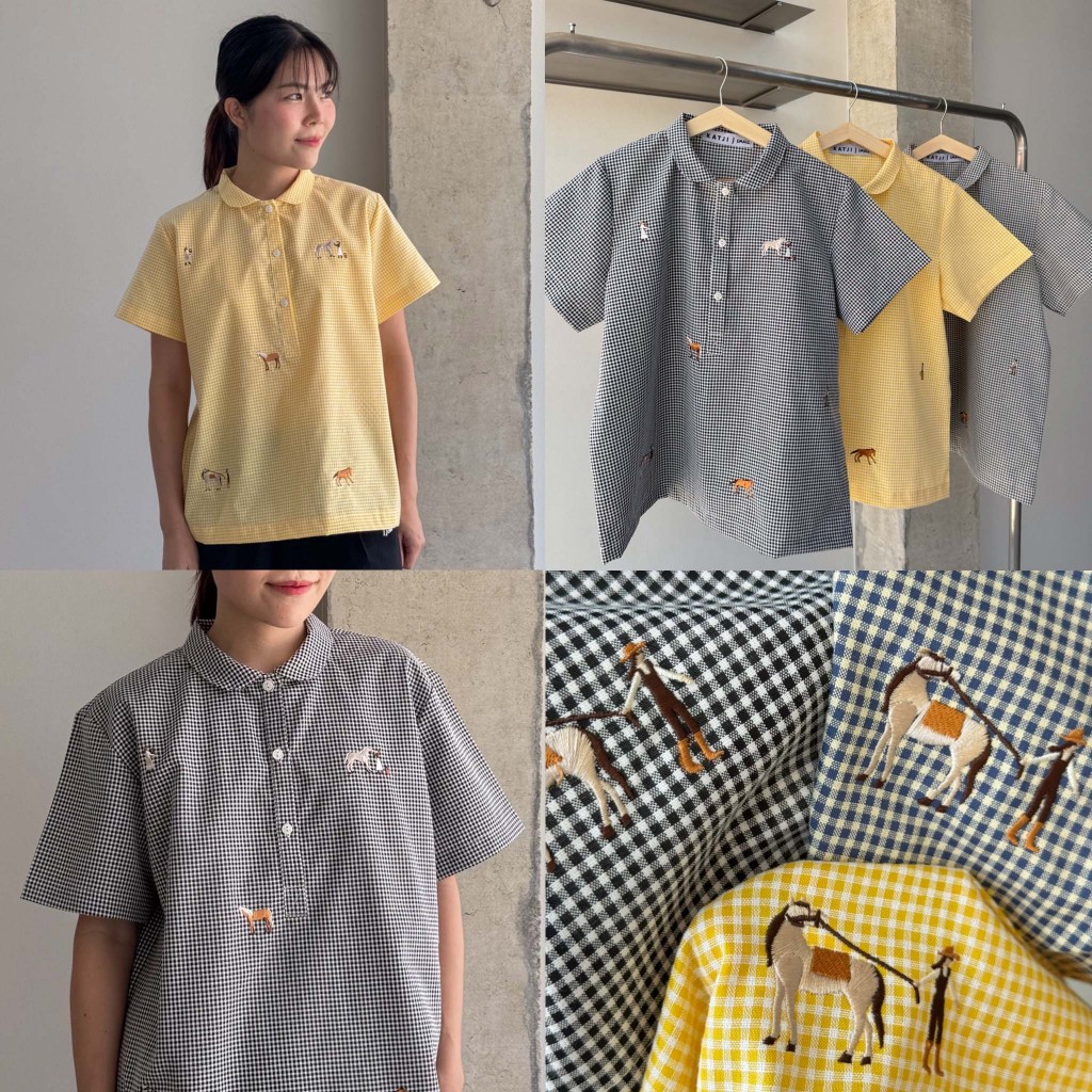 katji / พร้อมส่ง เเขนสั้นปกบัว คอตตอลผสม LuLu shirt ปักลาย Happy Hooves