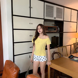 เสื้อปาดไหล่แขนสั้น ผ้ายืดนุ่ม Halo Top