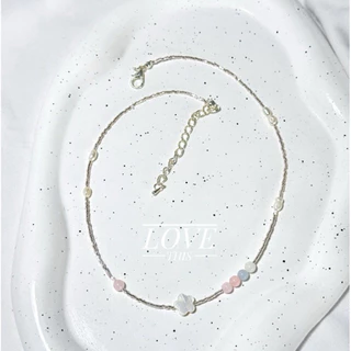 LT-สร้อยคอ handmade มินิมอล ลูกปัดญี่ปุ่นปล้องจิ๋ว สีโรสโกลด์ แต่งด้วยมุกน้ำจืด หิน เปลือกหอย น่ารักมาก