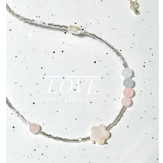 LT-สร้อยคอ handmade มินิมอล ลูกปัดญี่ปุ่นปล้องจิ๋ว สีโรสโกลด์ แต่งด้วยมุกน้ำจืด หิน เปลือกหอย น่ารักมาก