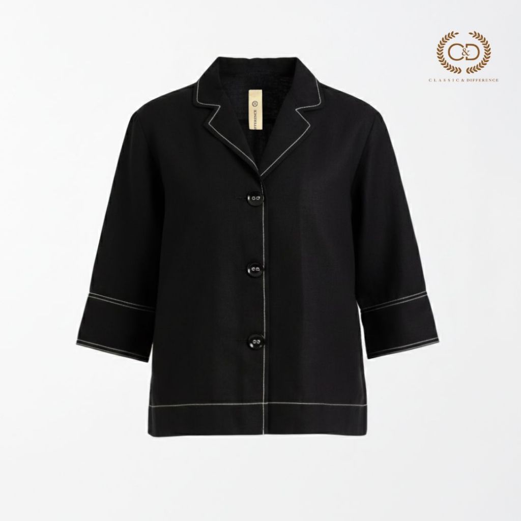 C&D Woman's shirt Linen Fusion เสื้อเชิ้ตผู้หญิง แขนสามส่วน สีดำ C9ZUBL